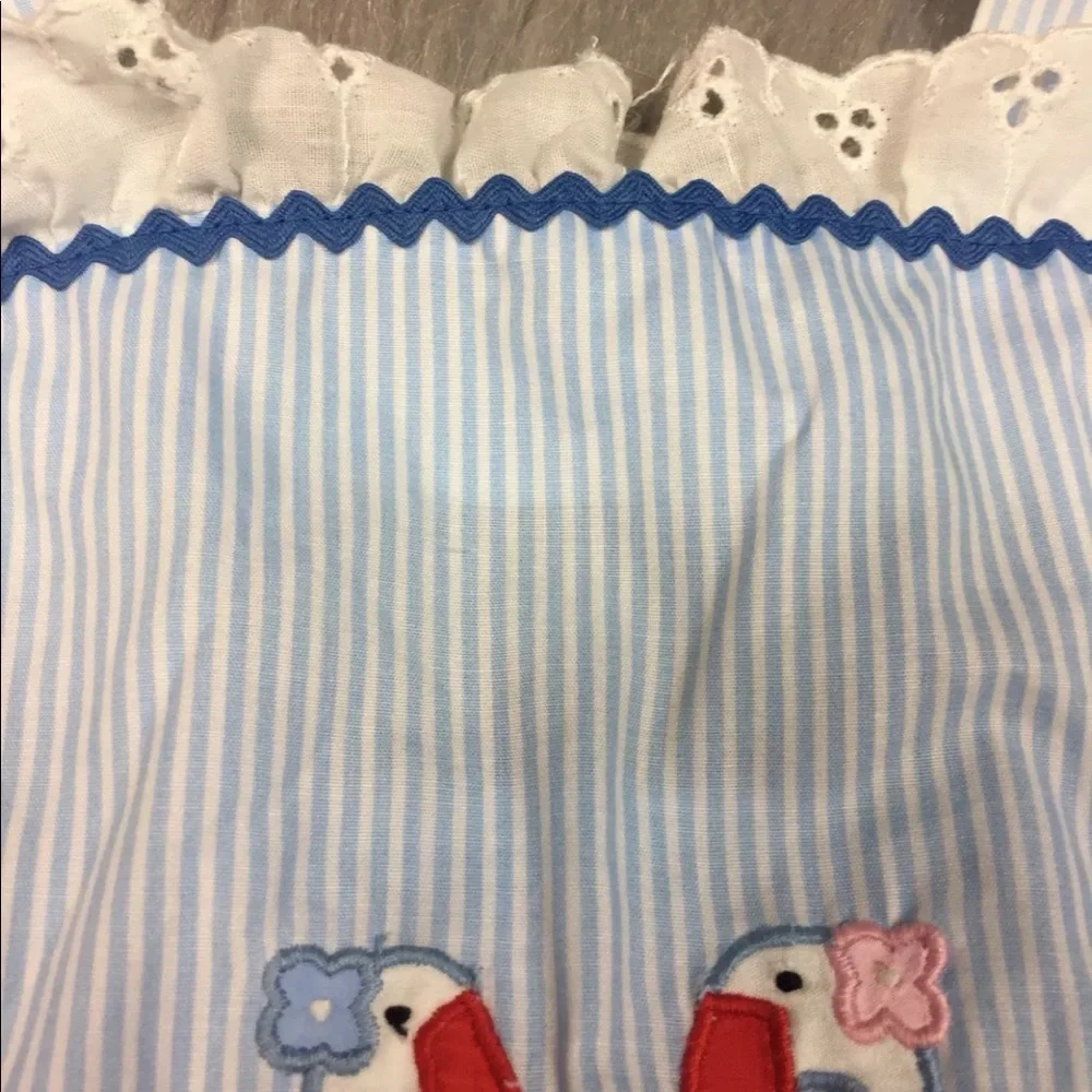 Vintage Alyssa Blue White Striped Flamingo Dress